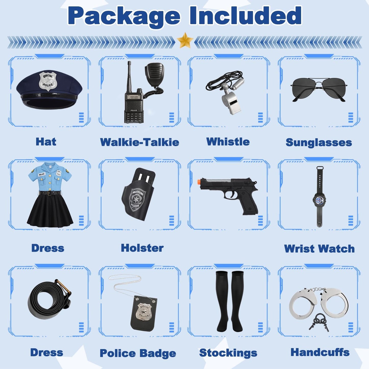 Cop Costume for Kids Girls Police Officer Costume Dress with Hat Toddler Halloween Costume Outfit Set with Stuff Toy
