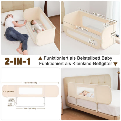 Protectie pat BabyAlly TA12-G 2 in 1 pliabila 185 cm crem