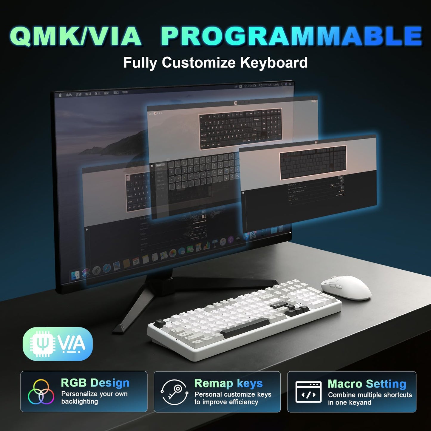 Tastatura mecanica YUNZII AL98 QMKVIA wireless 8000mAh RGB