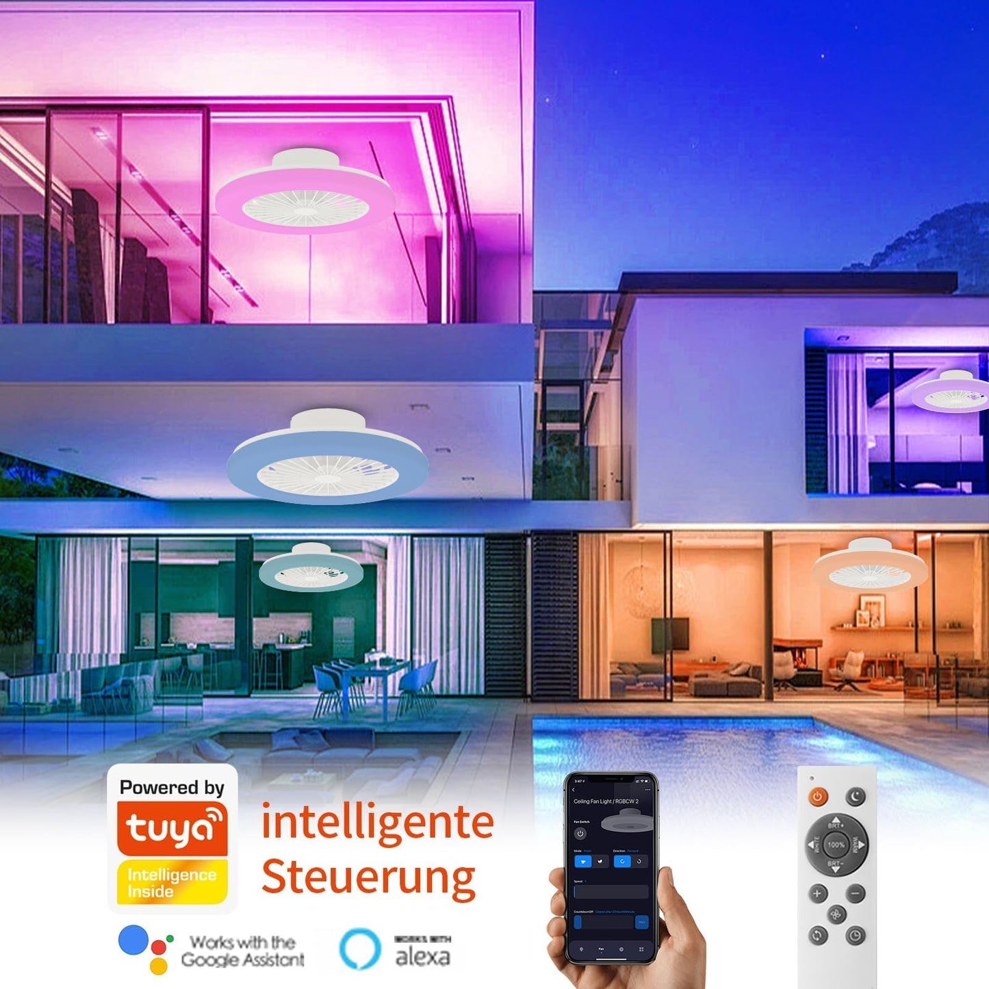 Ventilator tavan BKZO RGB Ceiling Fan cu lampa, control dublu