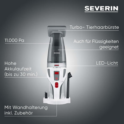 Aspirator de mana fara fir SEVERIN HV 7146 4 in 1 pentru lichide si par de animale, alb/gri/rosu
