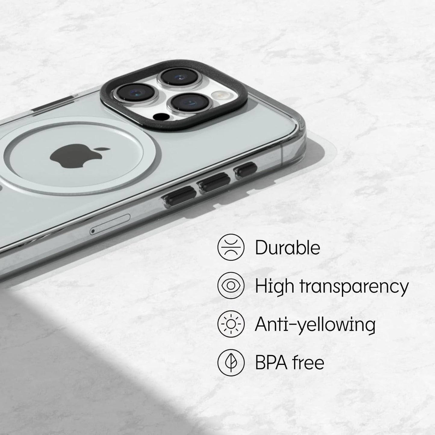 RHINOSHIELD Clear Case Compatible with Magsafe for [iPhone 15 Pro Max] | Superior Magnetic, Advanced Yellowing Resistance, Crystal Clear, Protective Clear Phone Case - White Camera Ring