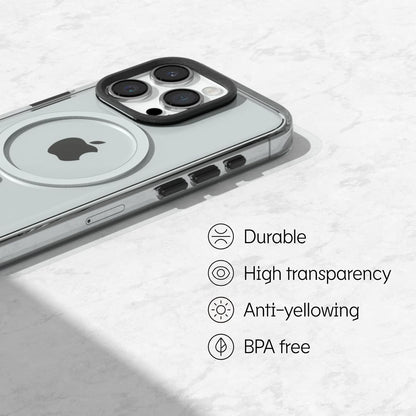 RHINOSHIELD Clear Case Compatible with Magsafe for [iPhone 15 Pro Max] | Superior Magnetic, Advanced Yellowing Resistance, Crystal Clear, Protective Clear Phone Case - White Camera Ring