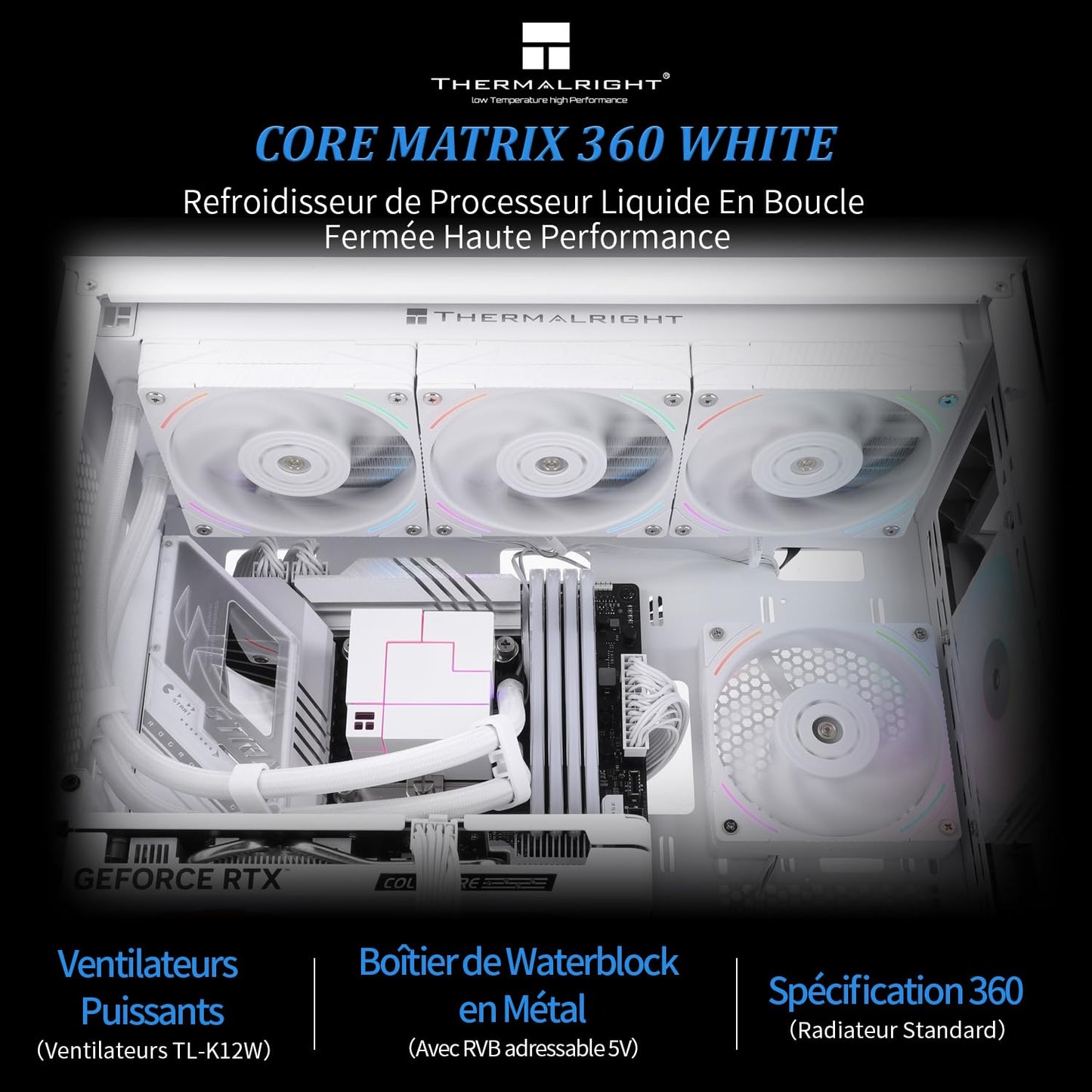 Thermalright Core Matrix 360 White CPU Water Cooler with 3 PWM Fans Water Pump Speed 2150RPM S-FDB Bearing for AMD AM4/AM5, Intel LGA1150/1151/1200/1700/2011(White)