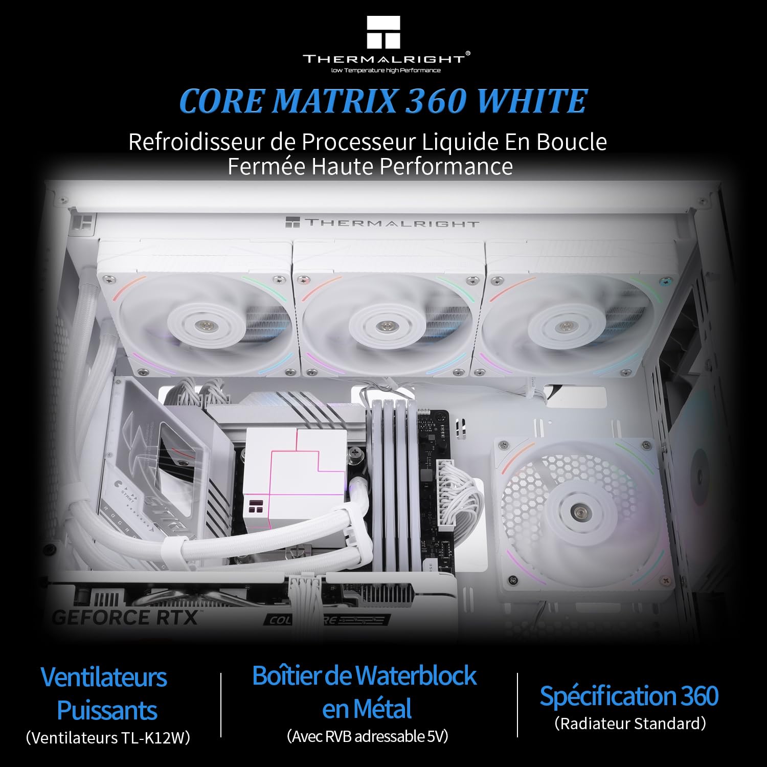 Thermalright Core Matrix 360 White CPU Water Cooler with 3 PWM Fans Water Pump Speed 2150RPM S-FDB Bearing for AMD AM4/AM5, Intel LGA1150/1151/1200/1700/2011(White)