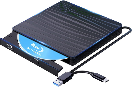 QDSYLQ External Blu Ray Drive 50G, Type-C & USB 3.0 HD 1080P Bluray Drive External Blu Ray Drive External BD CD DVD ROM RW Blu-ray Drive for Laptop PC Mac Windows 11/10/8/7/XP/Linux/MacOS