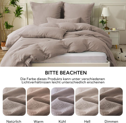 SOULFUL Double Muslin Bed Linen 200 x 200 cm Cotton, Bed Linen Sets 1 Duvet Cover with 2 Pillowcases 80 x 80 cm, Oeko-Tex Bed Linen Champagne Pink with Zip