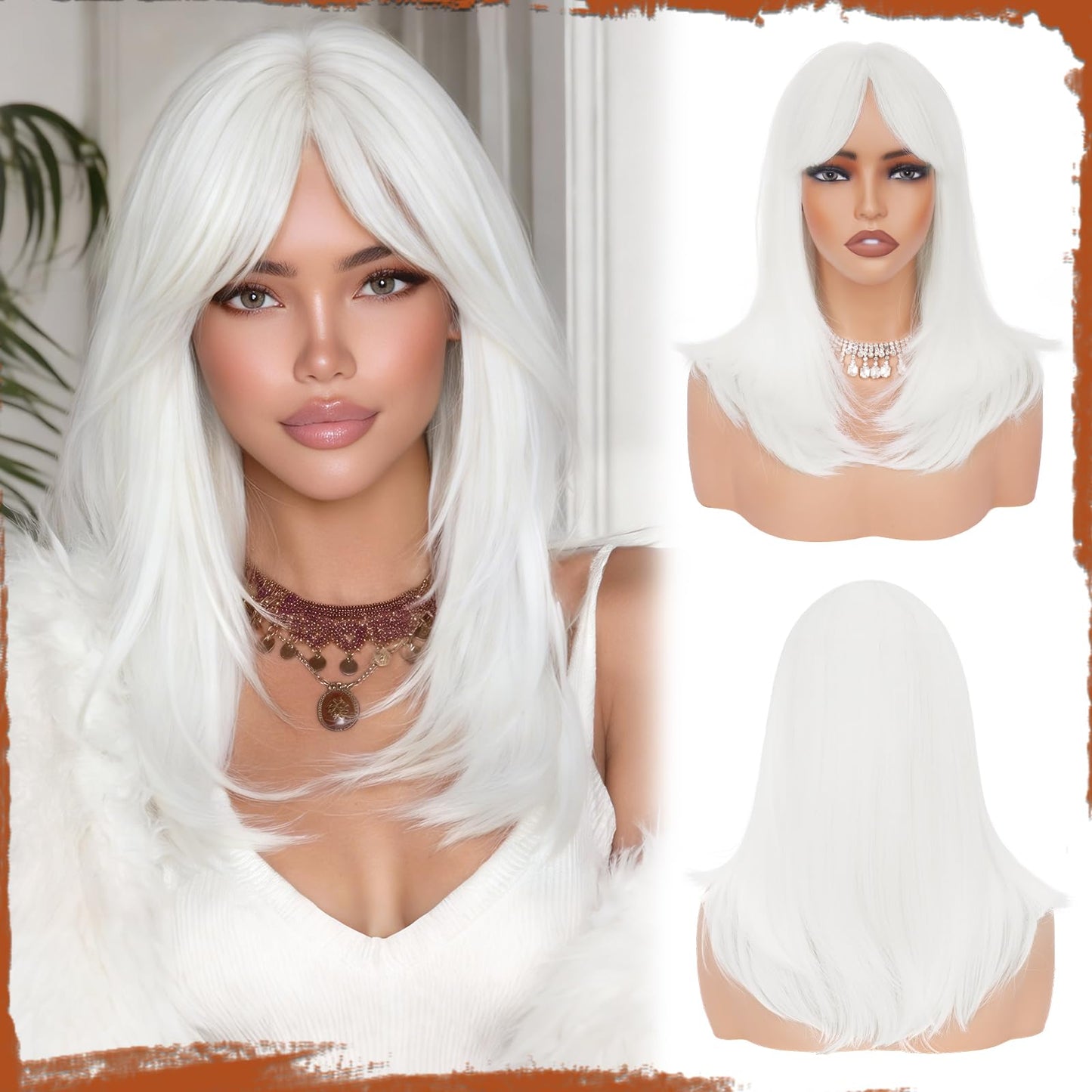 Peruca Sofeiyan Long Straight Wig 40 cm Negru Natural cu Breton