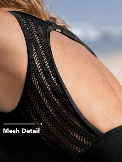 Costum de baie dama CUPSHE cu guler inalt, control abdominal, volane si spate gol, marimea XL, negru