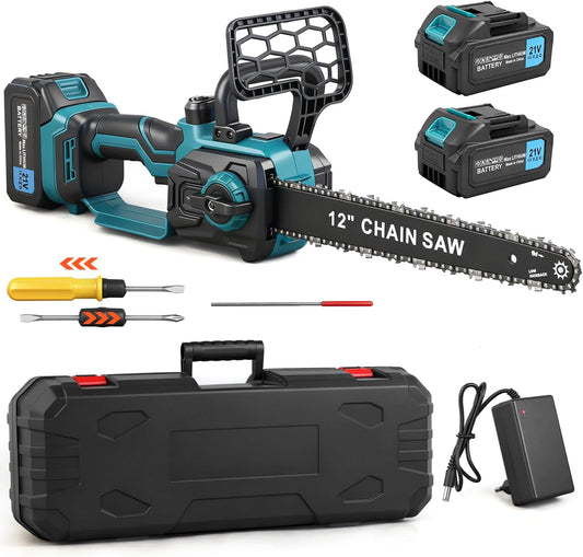 Fierastrau electric KOONLONG cu acumulator pentru baterie Makita, lama 30,5 cm, motor brushless 1300 W, 2 baterii 4000 mAh
