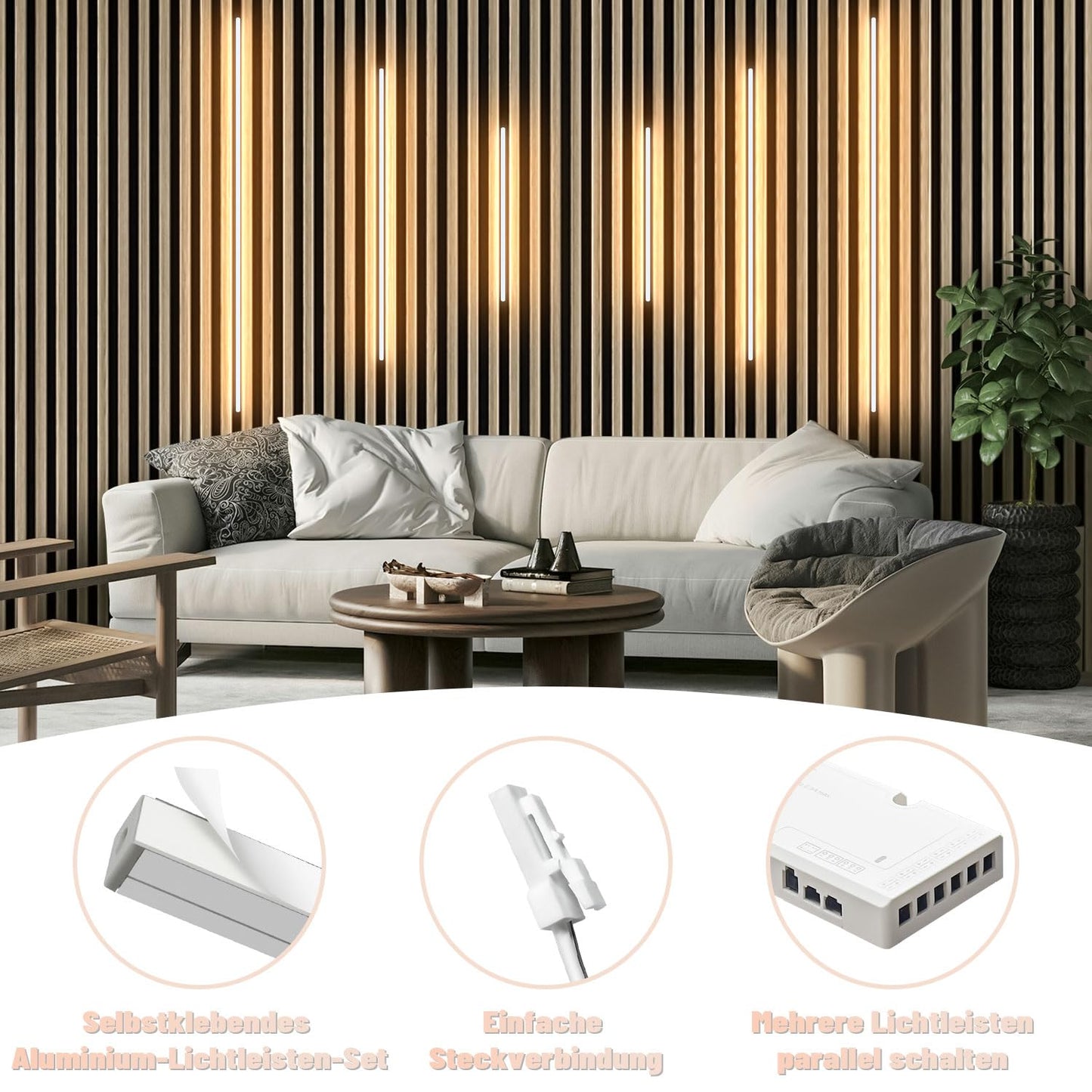 Set benzi LED Lichaser LED pentru panouri acustice 6 buc, 3000K, touch