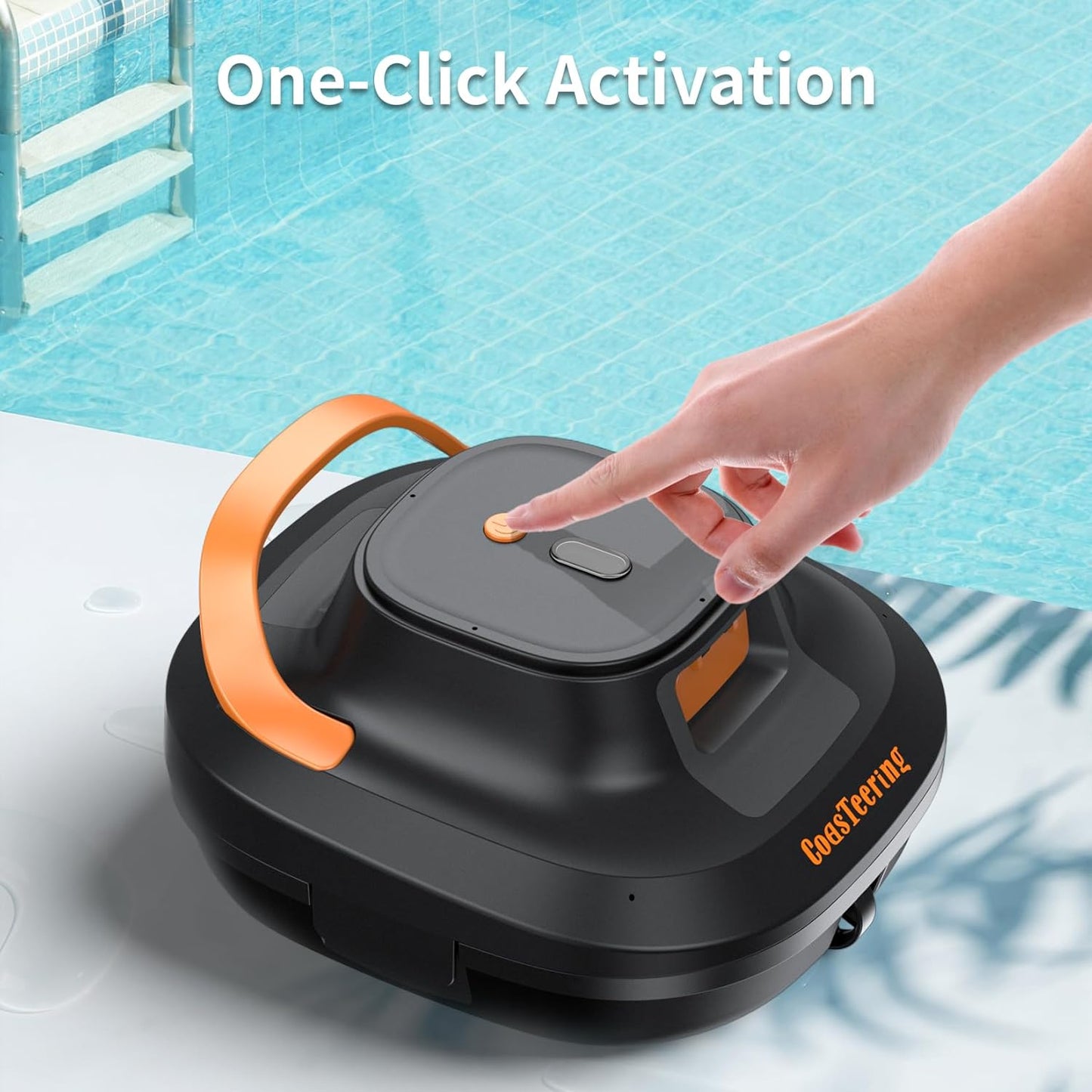 CoasTeering Pool Robot, Wireless Pool Vacuum Cleaner Battery, 120 Minutes Cleaning Time, 2 Brushless Motors, Self-Parking, One-Touch Start, Pool Cleaner for Above Ground Pools up to 120 m²