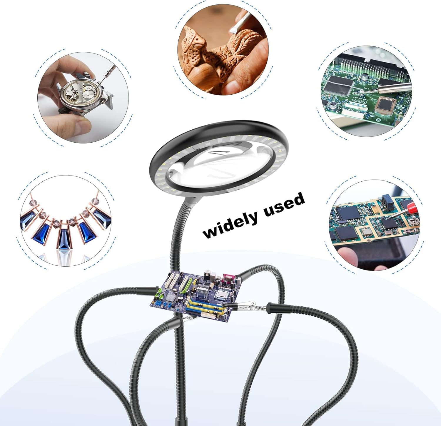 Magnifying Glass with Light, Third Hand Soldering, 3x Magnification Helping Hands Daylight Magnifying Lamp with Light with 28 Dimmable LEDs, Heavy Duty Base, 4 Flexible Helping Arms, Illuminated for