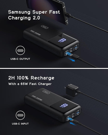 INIU Power Bank, 65W PD 25000mAh Portable Charger, Ultimate USB C 3-Output Fast Charging (Phone & Laptop) with Phone Holder Battery Pack for MacBook, iPhone, AirPods, iPad, Switch, Tablets.