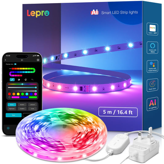 Banda LED inteligenta 5m S1 IA Connected Lepro, WiFi MagicColor, sync muzica