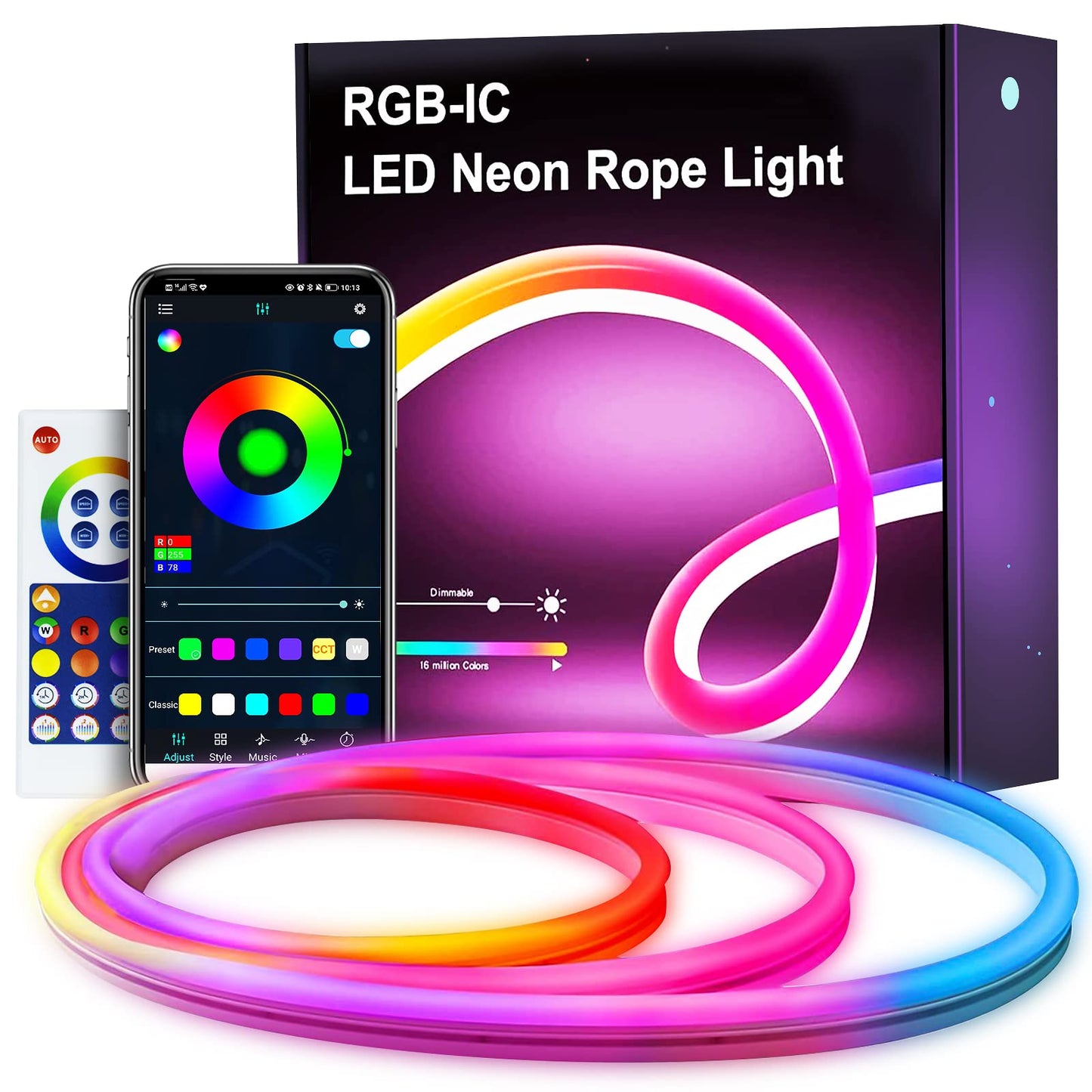 Neon LED Strip 5 m, RGBIC Neon LED Strip with App Control, DIY Colour Changing Light Strip, Music Sync, Neon Light Strip for Living Room, Bedroom, Wall Decoration…