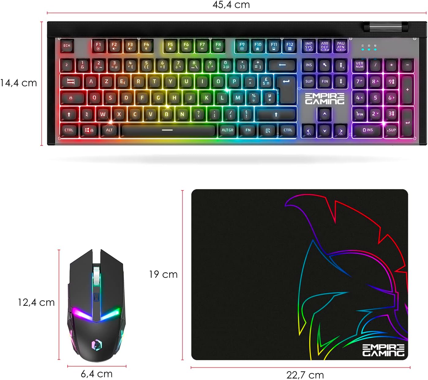 EMPIRE GAMING - Armor RF358 Wireless Pack - AZERTY Wireless Gaming Keyboard (French Layout) 2.4 GHz RGB - 2400 DPI Gamer Mouse - Mouse Pad - PC PS4 PS5 Xbox One/Series