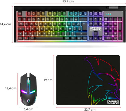 EMPIRE GAMING - Armor RF358 Wireless Pack - AZERTY Wireless Gaming Keyboard (French Layout) 2.4 GHz RGB - 2400 DPI Gamer Mouse - Mouse Pad - PC PS4 PS5 Xbox One/Series