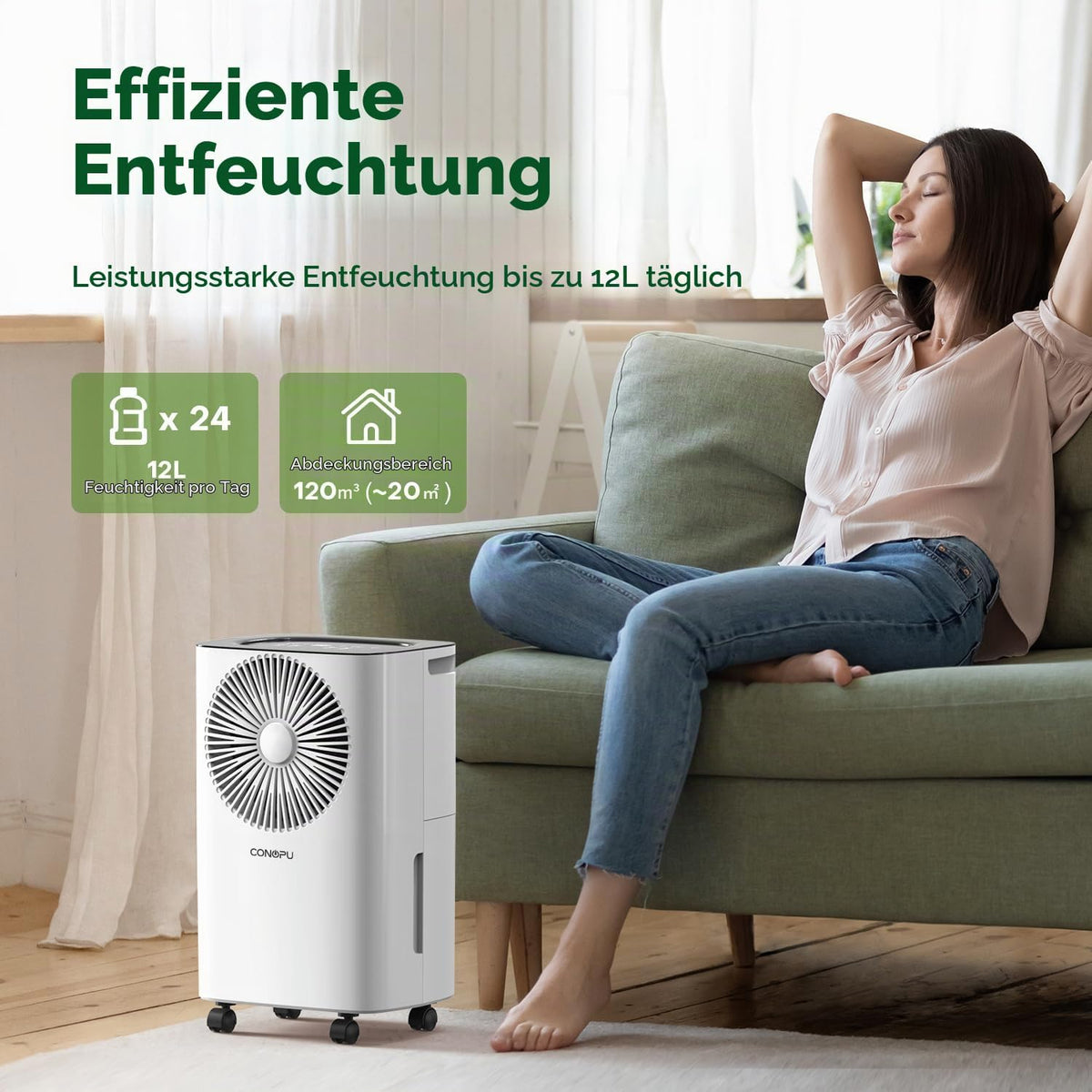 Dezumidificator CONOPU 12 L/zi cu temporizator 24 h si drenaj continuu