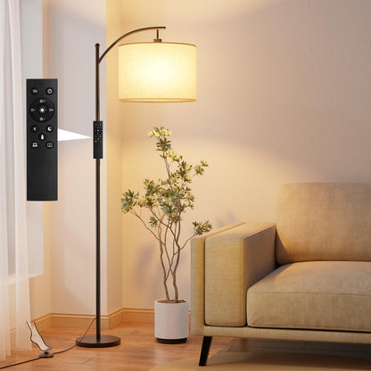 GLUROO Floor Lamp Living Room with Remote Control, Modern Floor Lamp Arch Lamp with 3 Colour Changes, Continuous Brightness, Dimmable LED Floor Lamp with Foot Switch