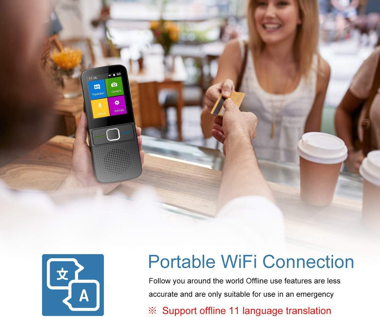 Language Translator Device – Smart Intelligent Two Way WiFi/Hotspot/Offline Instant 2.4 Inch Touch Screen Support 137 Languages