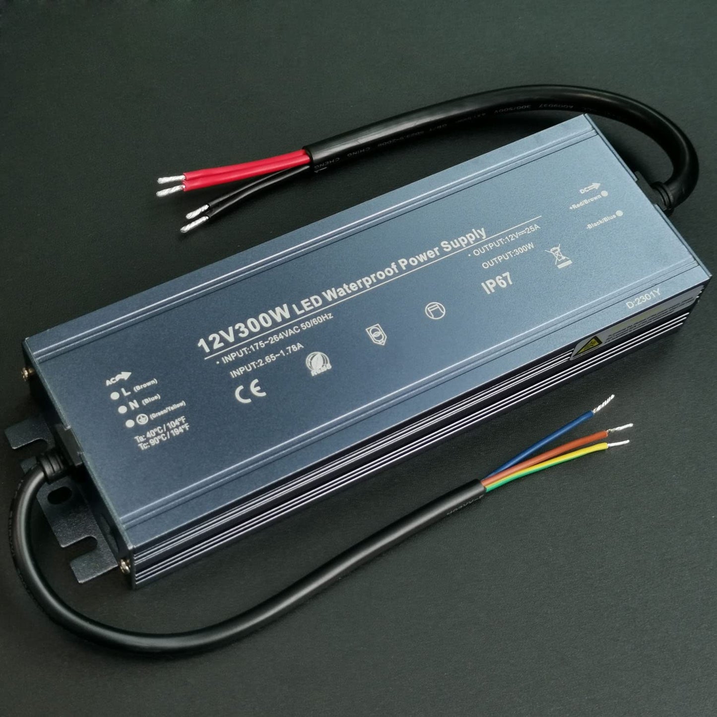 Alinana LED Transformer 24 V 300 W, IP67 Waterproof Transformer 230 V to 24 V, 24 V Power Supply 300 W for LED Strip Lamps, Transformer 24 V 0-12.5 A