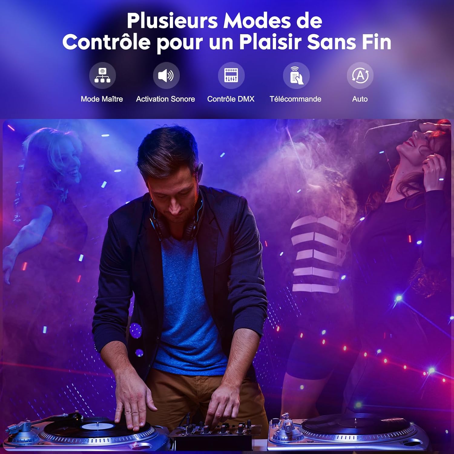 Disco Light, Disco Light Party Light with 9 RGB LED Lenses, DJ Headlight with Strobe Effect, Sound Activated, Suitable for Parties, Clubs, Weddings, Concerts, Bars, Birthdays