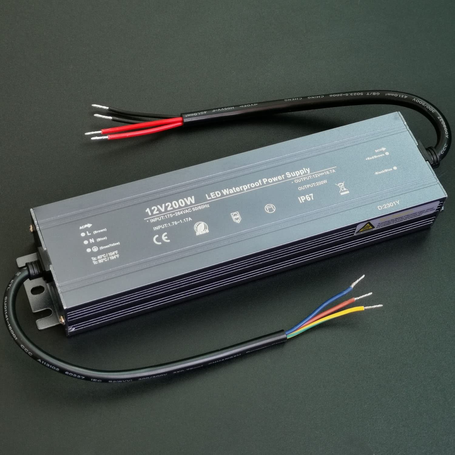Alinana LED Transformer 24 V 300 W, IP67 Waterproof Transformer 230 V to 24 V, 24 V Power Supply 300 W for LED Strip Lamps, Transformer 24 V 0-12.5 A