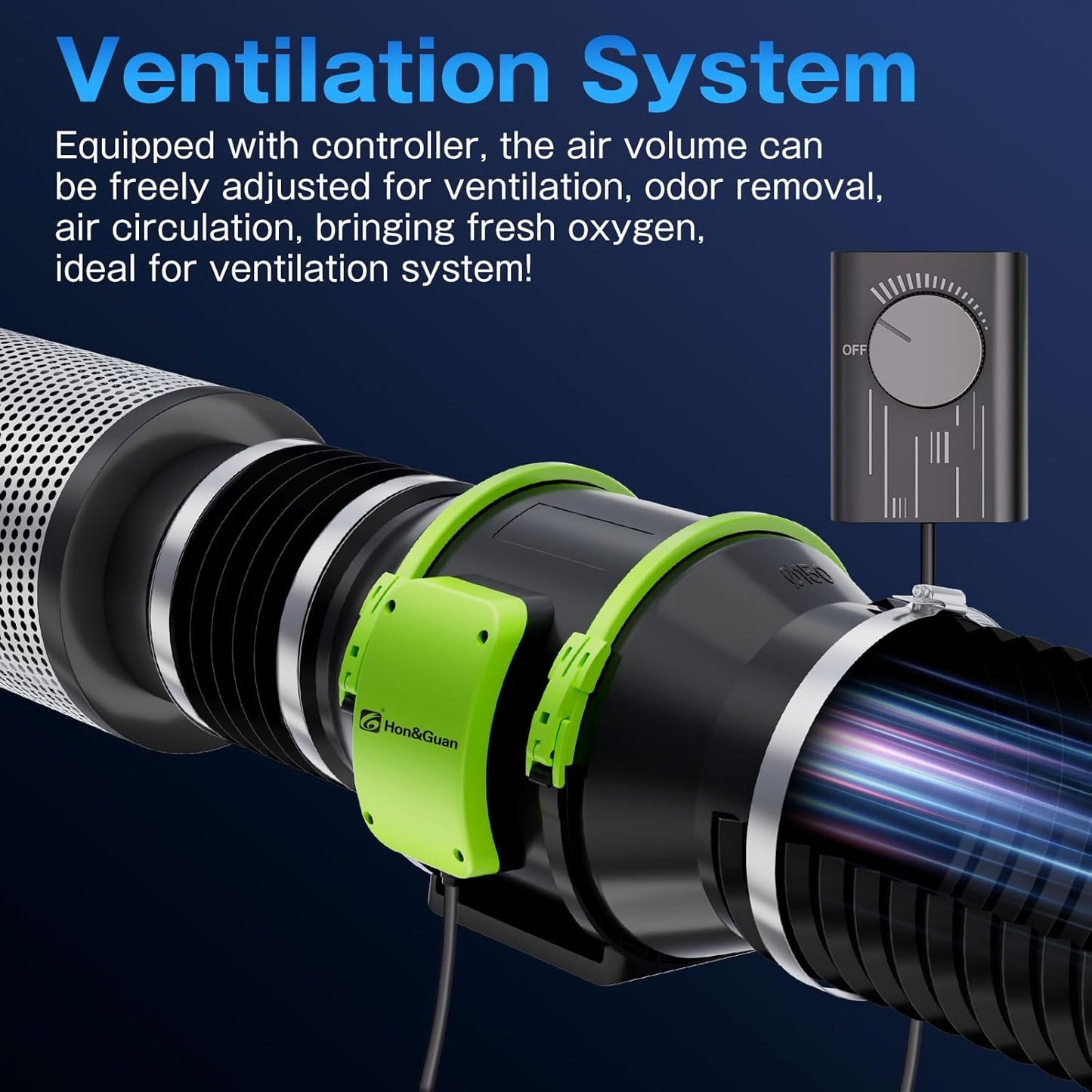 Ventilator inline 100 mm Hon&Guan cu mufa EU, silentios pentru evacuare