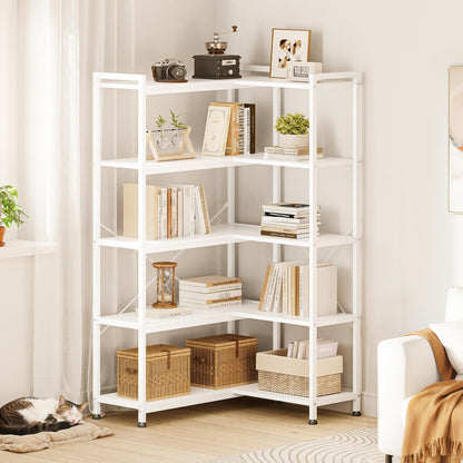 Biblioteca Coleshome 5-Tier L Shape Alb 72.8x65.3x145.5 cm