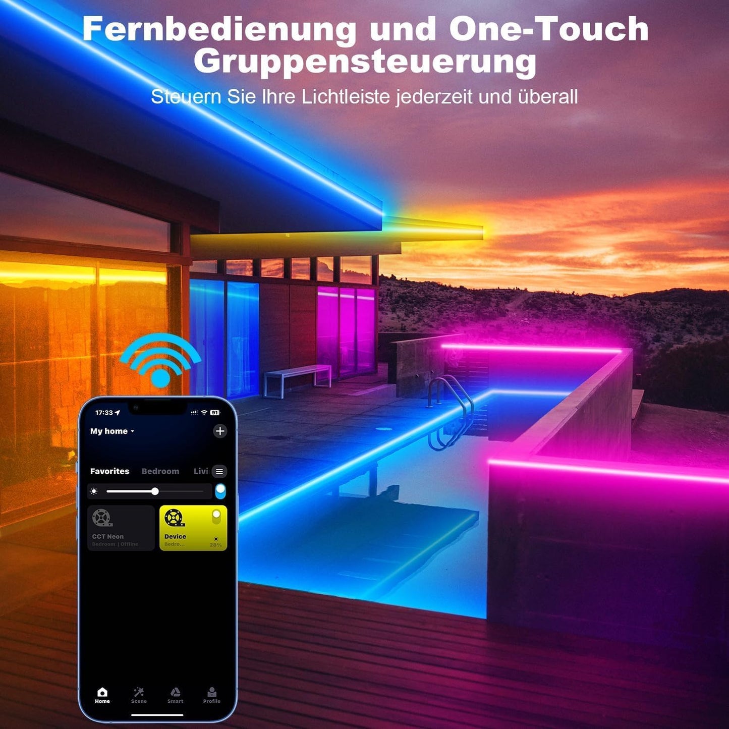 TENDIST 14 m IP67 RGB LED Strip Outdoor Waterproof Smart LED Strip Compatible with Alexa and Google Assistant, WiFi Outdoor LED Strip 24 V for Balcony, Festiva, Terrace