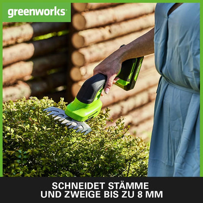 Foarfeca pentru arbusti si iarba Greenworks G24SHT 2 in 1, lame gard viu 20 cm si iarba 15 cm, fara baterie si incarcator 24 V