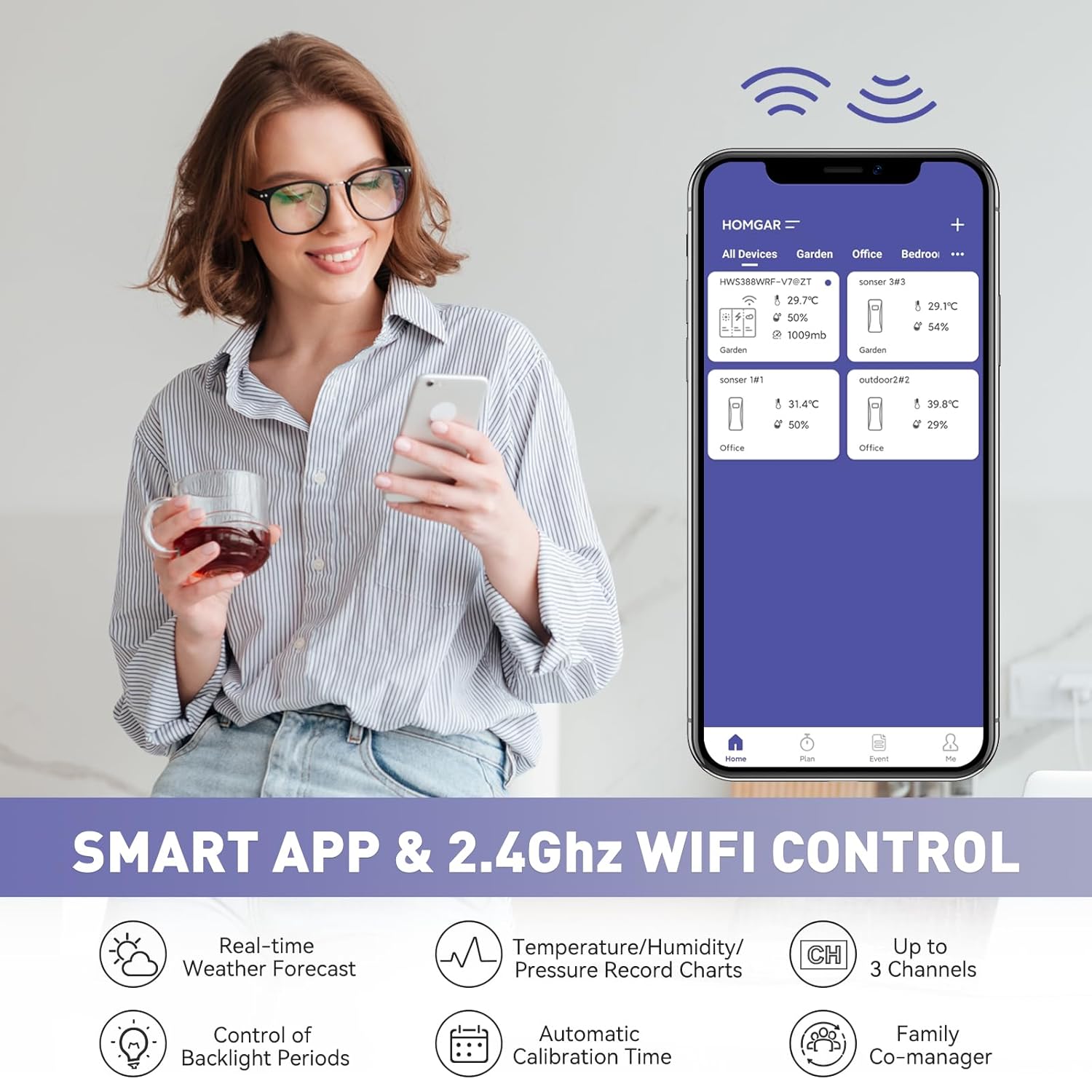 BALDR Wireless Weather Station with Outdoor Sensor, 2.4 GHz WiFi / App Control, 7.5 Inch VA Display, Weather Forecast in Real Time, Real Time Calibration Time, Digital Thermometer Hygrometer Indoor
