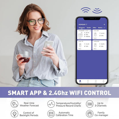 BALDR Wireless Weather Station with Outdoor Sensor, 2.4 GHz WiFi / App Control, 7.5 Inch VA Display, Weather Forecast in Real Time, Real Time Calibration Time, Digital Thermometer Hygrometer Indoor