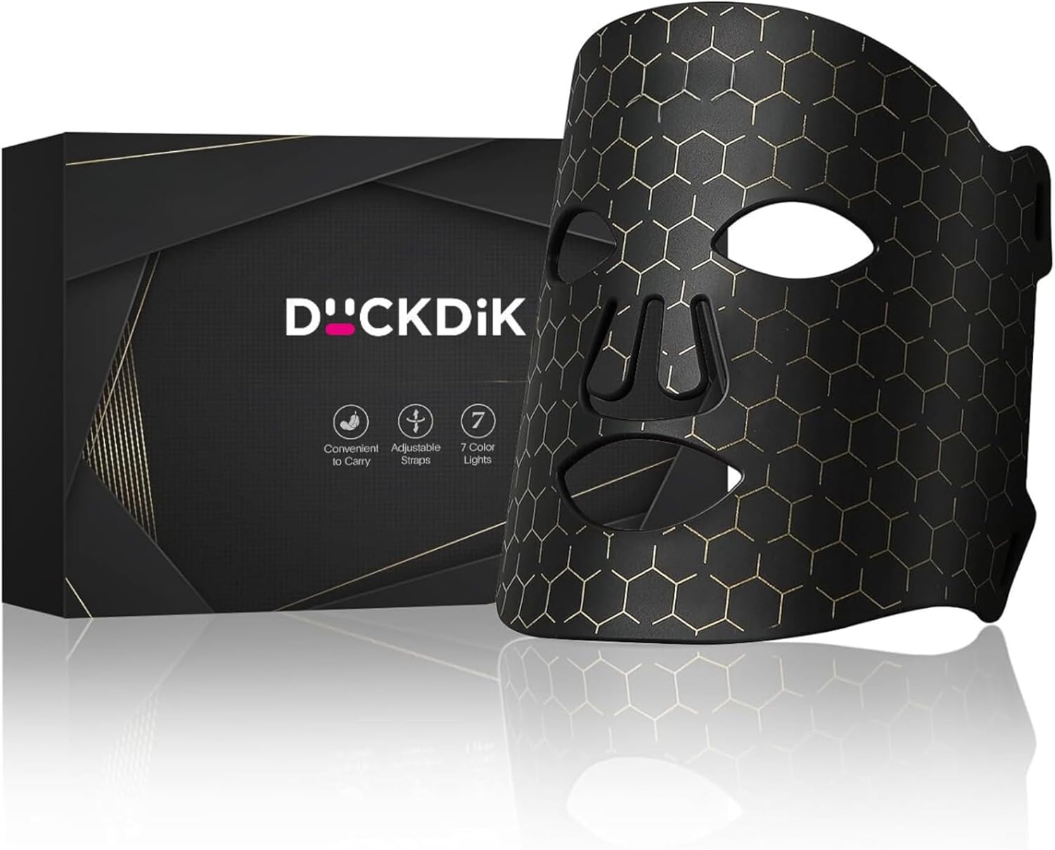 Duckdik LED-Gesichtsmaske mit roter Lichttherapie für Gesicht und Haut, 3-farbige LED-Maske mit Infrarotlicht, Pflegegerät für alle Hauttypen, für den Heimgebrauch