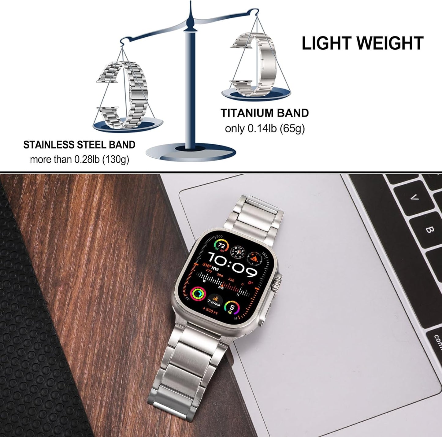 TRUMiRR 49 mm 46 mm 45 mm 44 mm 42 mm (Series 3 2 1) Compatible with Apple Watch Strap Titanium, Stainless Steel Link Bracelet Titanium Replacement Straps for iWatch Ultra 2/Ultra, Series 10/9/8/7/6/5