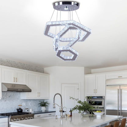 Lampa suspendata FRIXCHUR Crystal 3 inele LED 47W 6500K