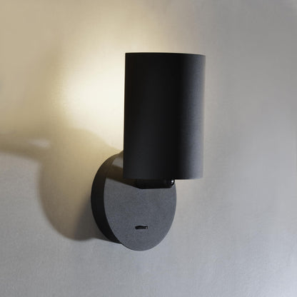 ouglres Black Wall Lamp with Switch, Pack of 2, Wooden Wall Light, Retro Wall Spot Made of Aluminium Lampshade, Rotatable, Wall Light Indoor, Compact, Bed, Bedroom, Living Room, GU10