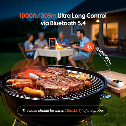 INKBIRD Wireless Meat Thermometer, Bluetooth Meat Thermometer Probe with Temperature Alarm, IP67 Waterproof, Ideal for Kitchen, BBQ, Smoker & Air Fryers