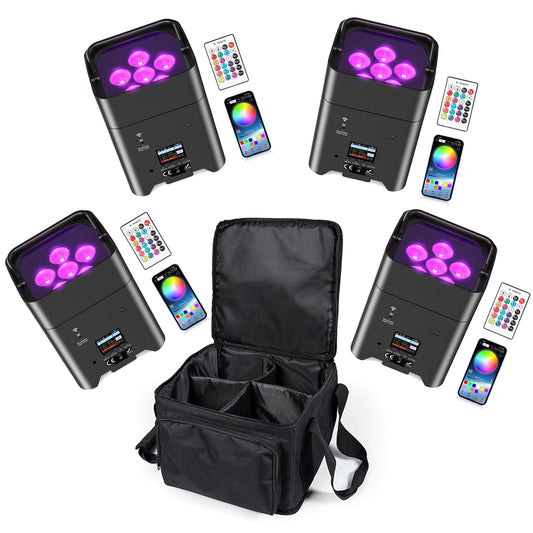 Spoturi LED Glowingstage 4 buc RGBWA-UV 18W control APP DMX