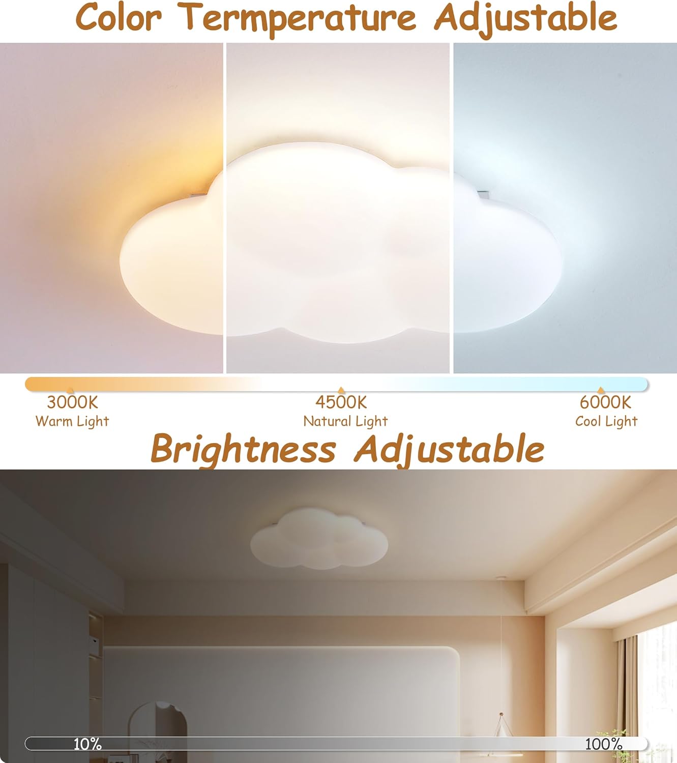 YUEEU PE soveværelse lampe børneværelse lampe loft LED loftslampe børneværelse 40 cm sky loftslampe børnelampe, dæmpbar sky lampe med fjernbetjening, loftslamper til børn, babyværelse