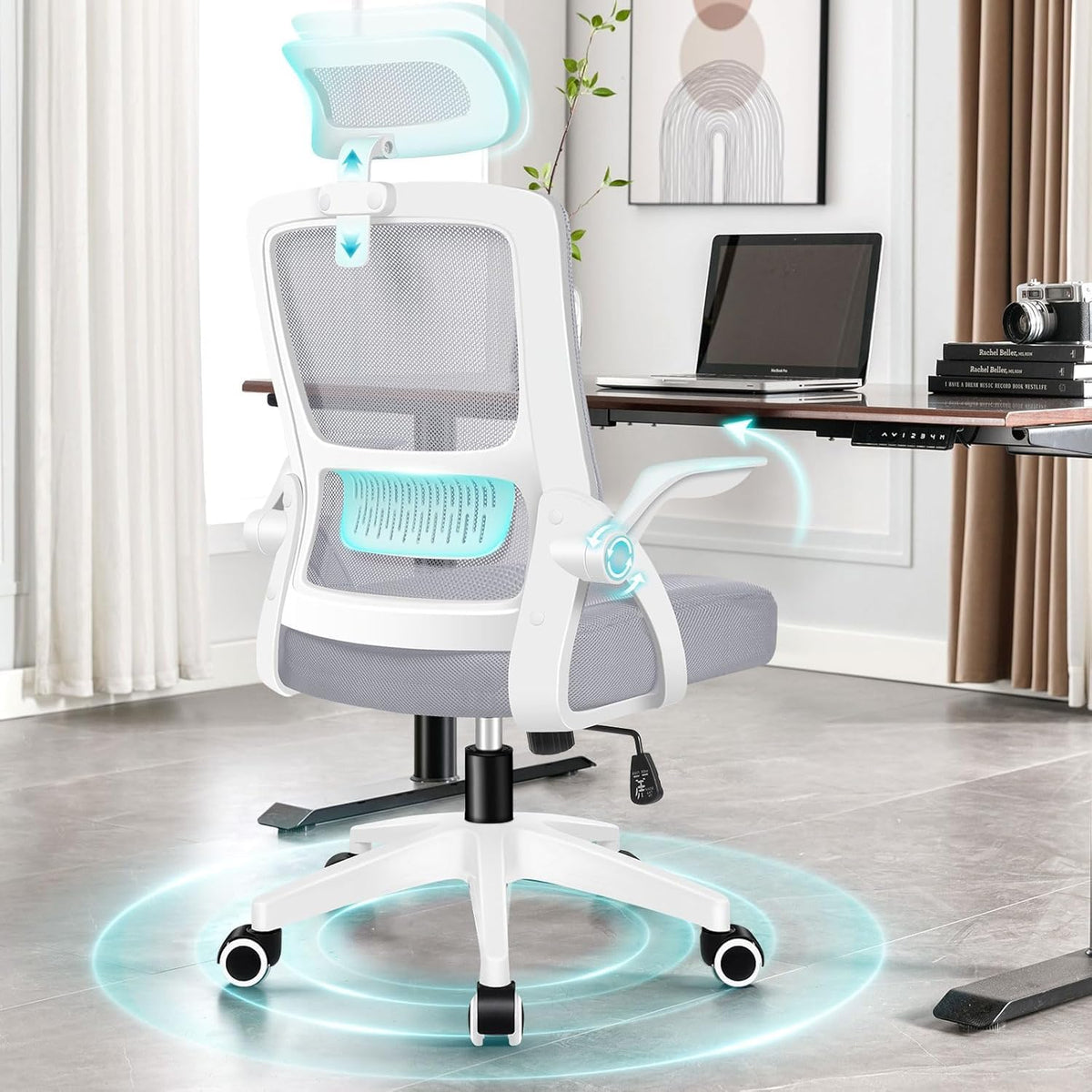 Scaun de birou ALFORDSON Ergonomischer Buro-Schreibtischstuhl Mesh alb-gri