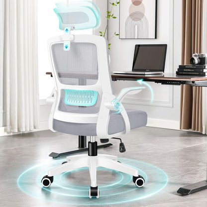 Scaun de birou ALFORDSON Ergonomischer Buro-Schreibtischstuhl Mesh alb-gri