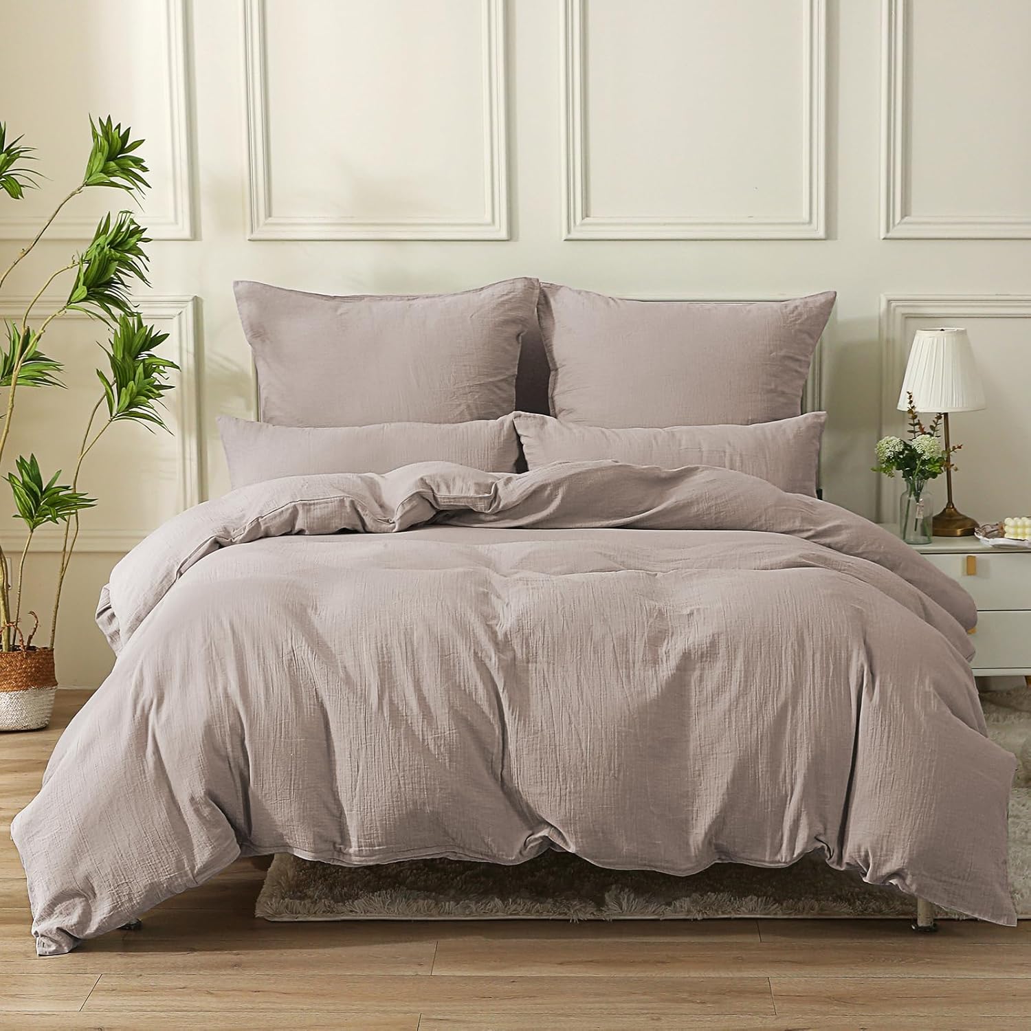 SOULFUL Double Muslin Bed Linen 200 x 200 cm Cotton, Bed Linen Sets 1 Duvet Cover with 2 Pillowcases 80 x 80 cm, Oeko-Tex Bed Linen Champagne Pink with Zip