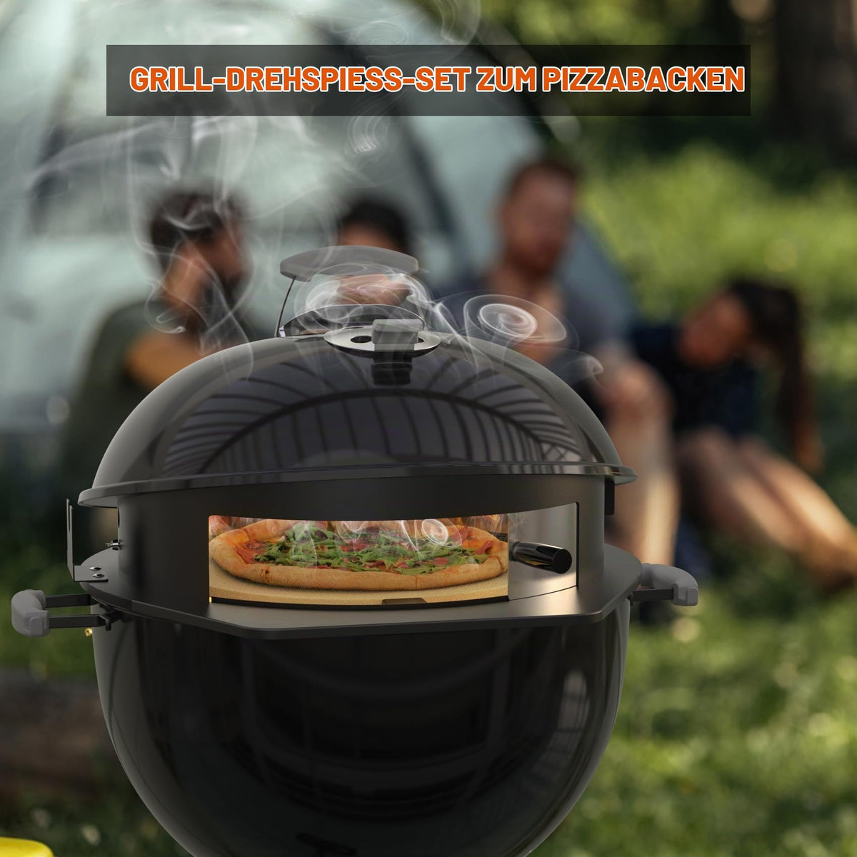 Set rotisor onlyfire pentru Weber 57 cm Kettle Grill cu motor si piatra pizza 38 cm
