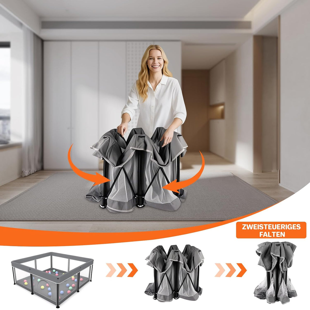 Tarc pliabil pentru bebelusi colpart cu salteluta, 1.2 x 1.2 m, gri