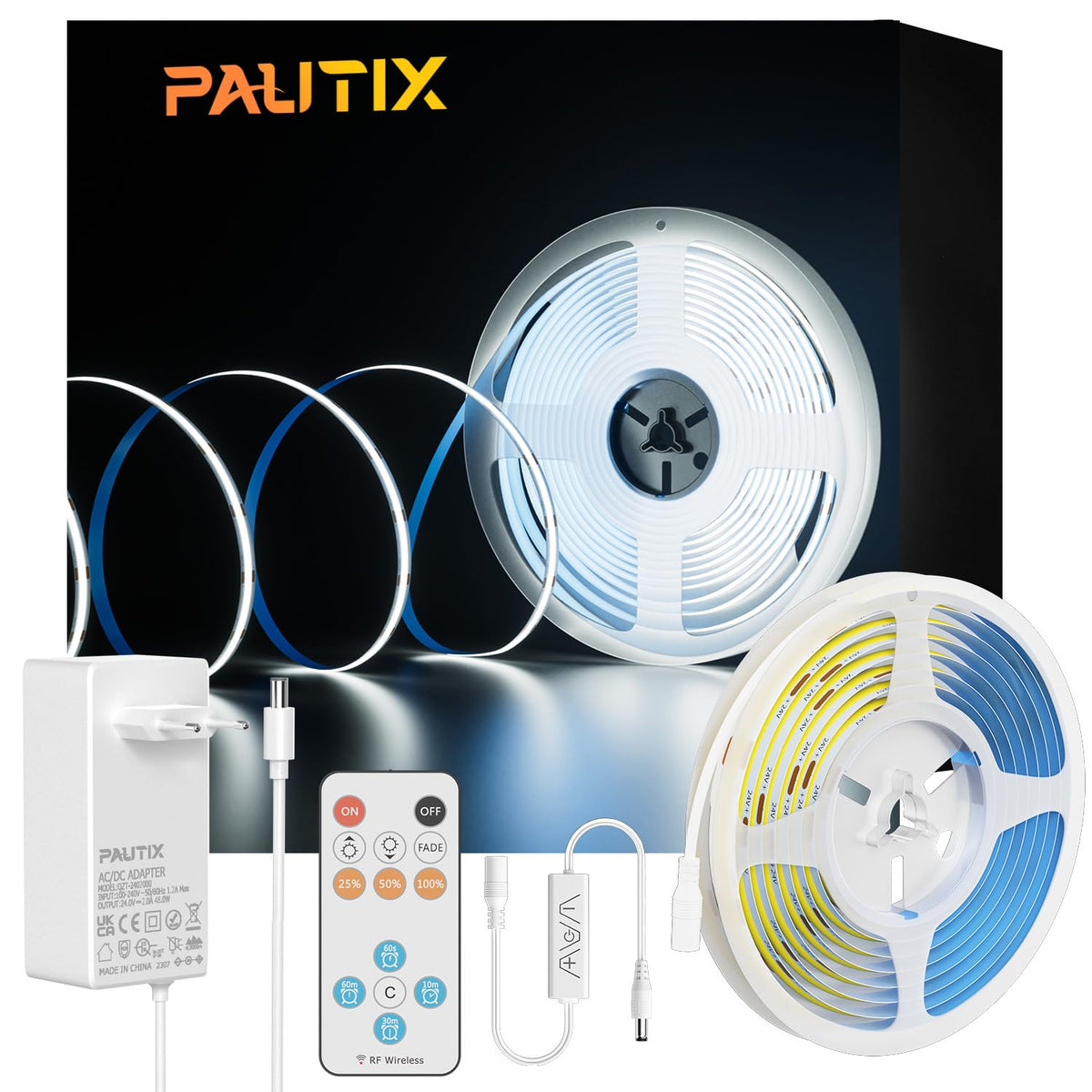 Banda LED PAUTIX COB 5 m 3000K 24V RF Remote CRI93+ Dimmabila