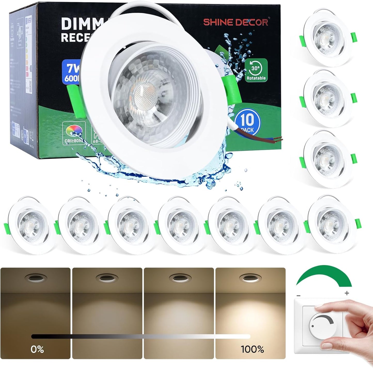 Shine Decor LED Recessed Spotlight,Neutral White 4000K Dimmable,LED Ceiling Downlights,Recessed LED Lights for Bedroom Bathroom Kitchen,Pack of 10