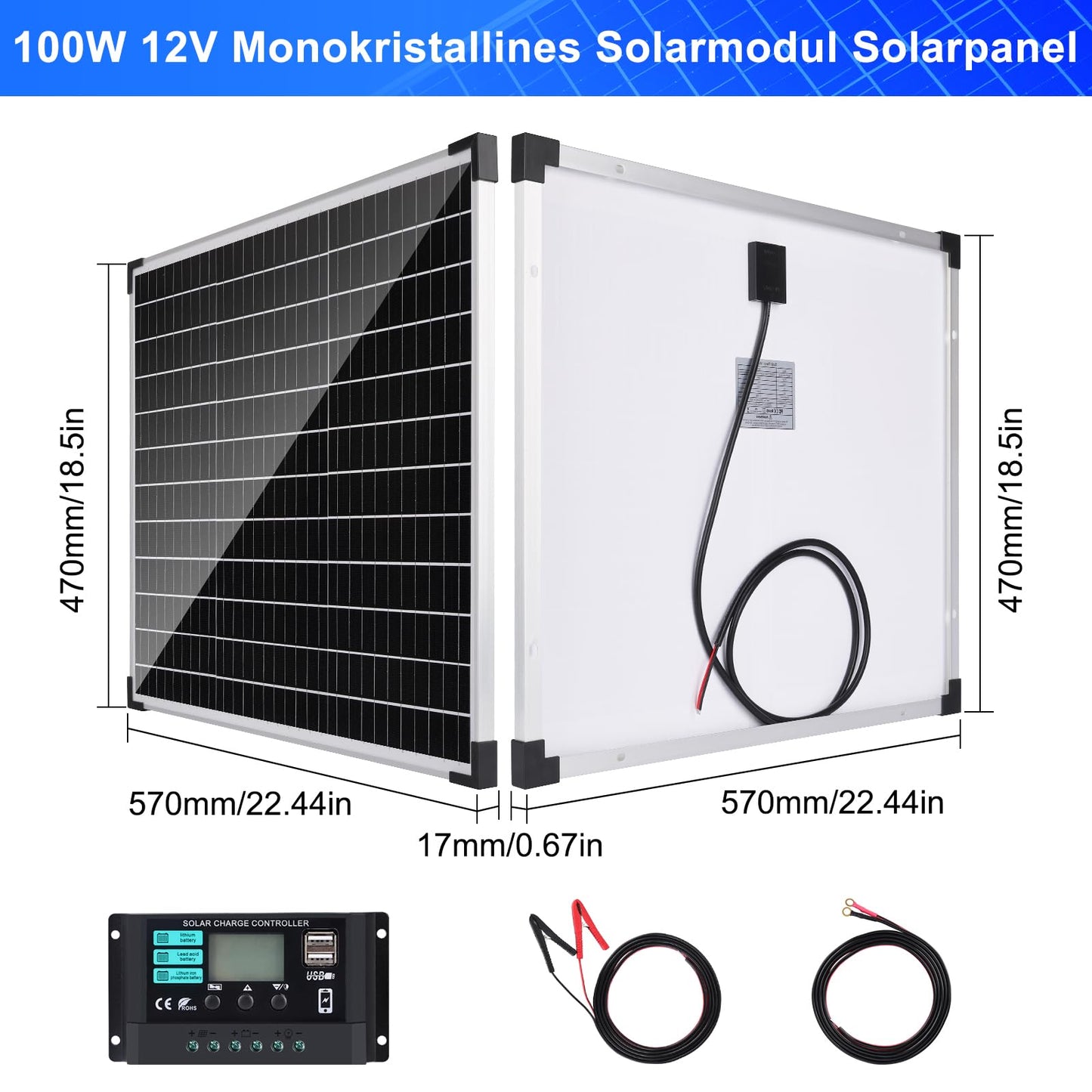 Kit panouri solare Deruxi 100W 12V 2x50W monocrystalline