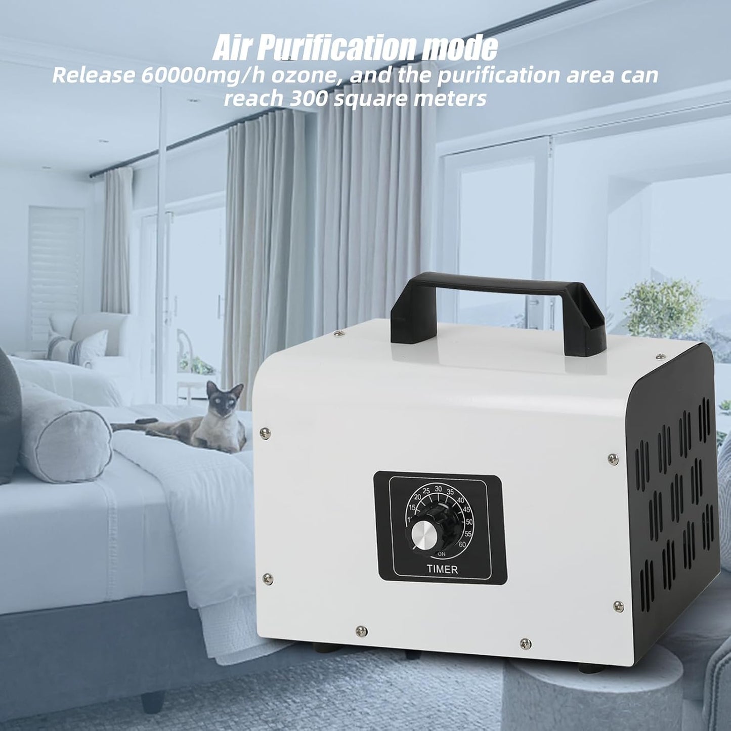 Ozone Generator 60,000 mg/H, CEIEVER Industrial O3 Air Purifier with 2 Modes Ozone Device with 120 Min Timer Ozoniser Industrial O3 Ozone Air Purifier 300 m² for Rooms Hotels Garages Farms